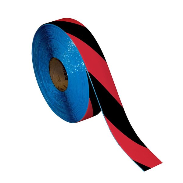 Superior Mark Floor Marking Tape, 2in x 100Ft , Black/Red Hazard Stripe IN-50-214I